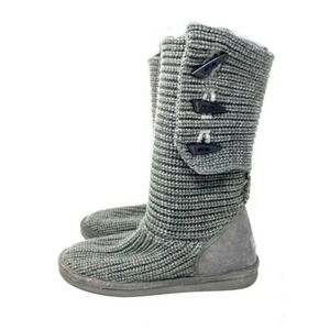 BEARPAW KNIT TALL GREY Boots Sheepskin Footbed 3 Button Womens 10